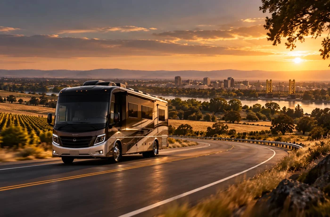 RV travel scene in Northern California supporting RV Sales, Rentals & Service near Woodland, CA