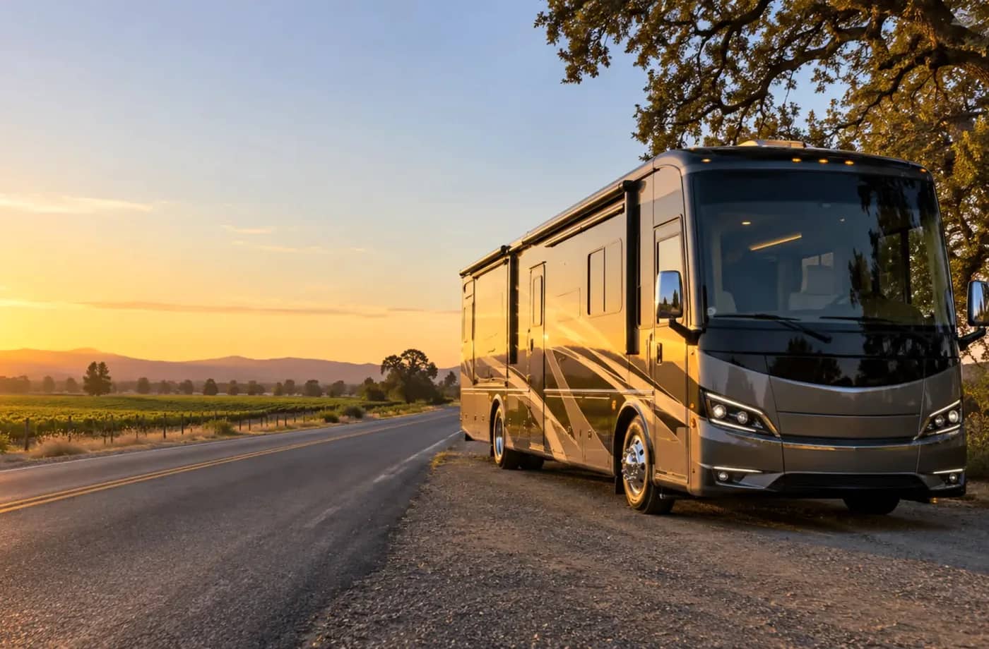 RV travel scene in Northern California supporting RV Sales, Rentals & Service for Yolo County