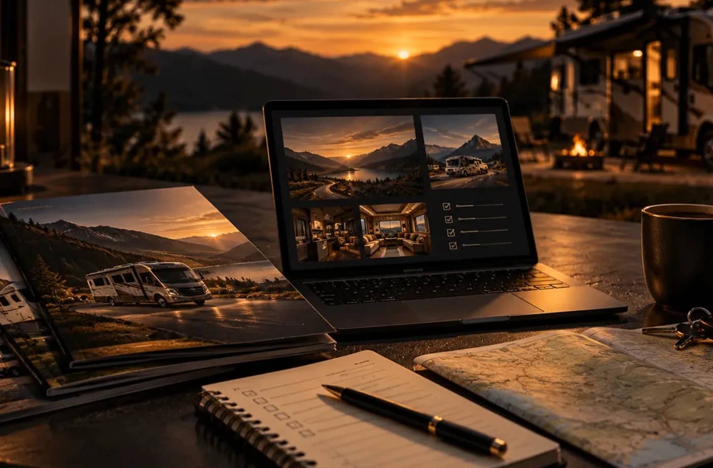 RV research and trip-planning scene supporting Should You Sell or Trade In Your RV? FAQ