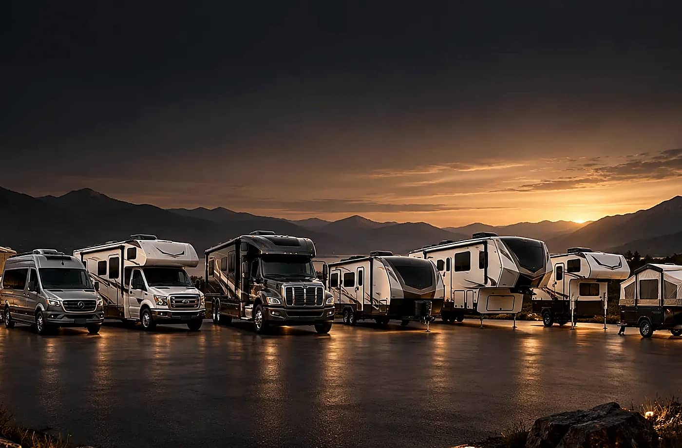 Motorhome and towable RV scene supporting Fifth Wheels for Sale in Davis, CA