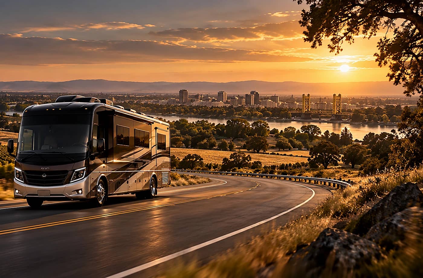 Motorhome and towable RV scene supporting Used RVs for Sale in Davis, California