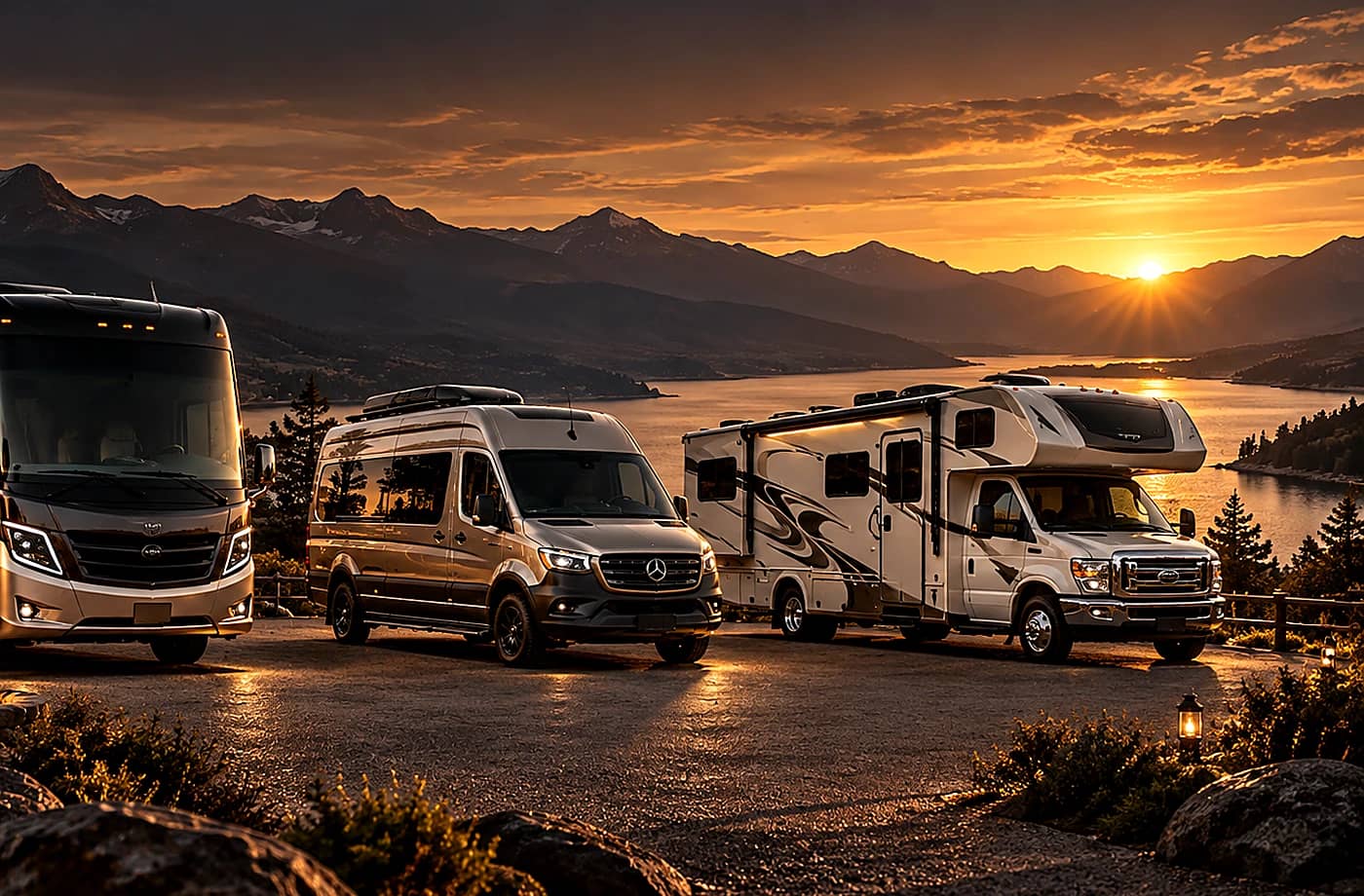 Motorhome and towable RV scene supporting A home base for longer stays