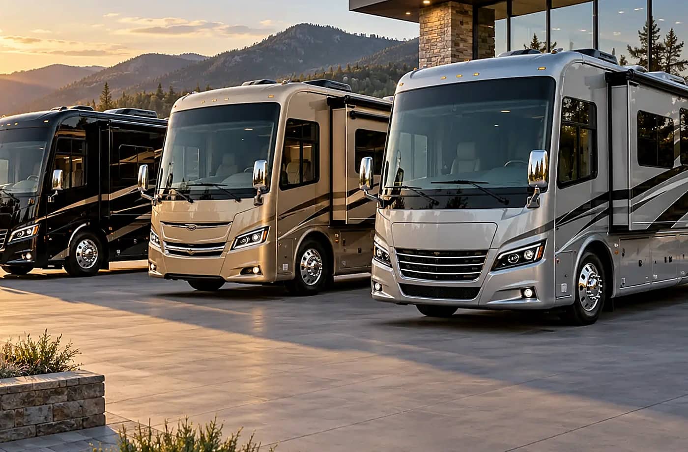 Motorhome and towable RV scene supporting New RVs for Sale in Davis, CA