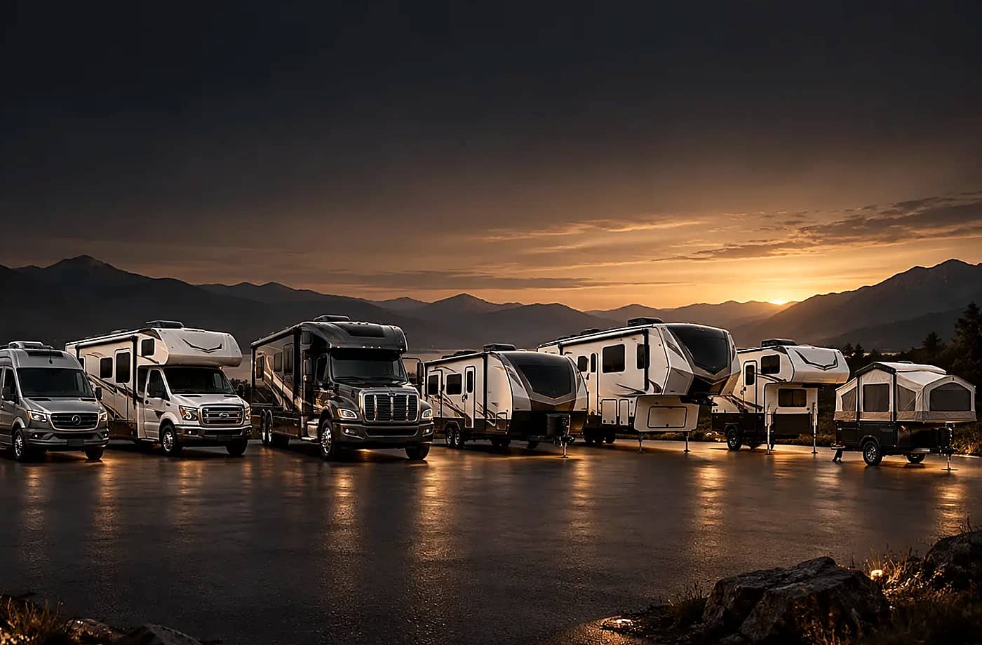Motorhome and towable RV scene supporting Keep the comparison focused on real travel needs