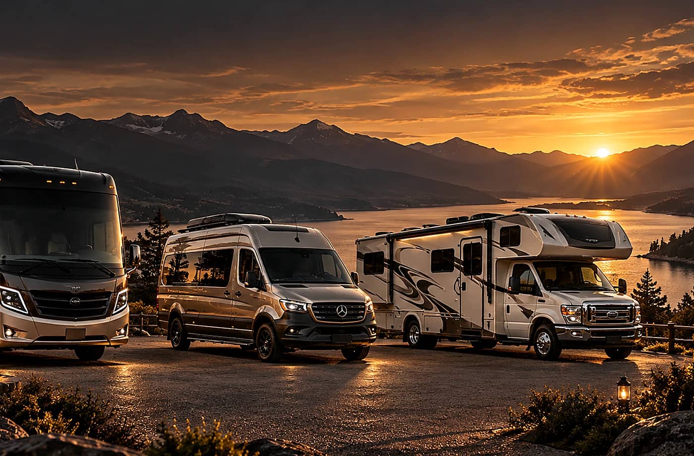 Motorhome and towable RV scene supporting Diesel Class C RVs for Sale in Davis, CA FAQ
