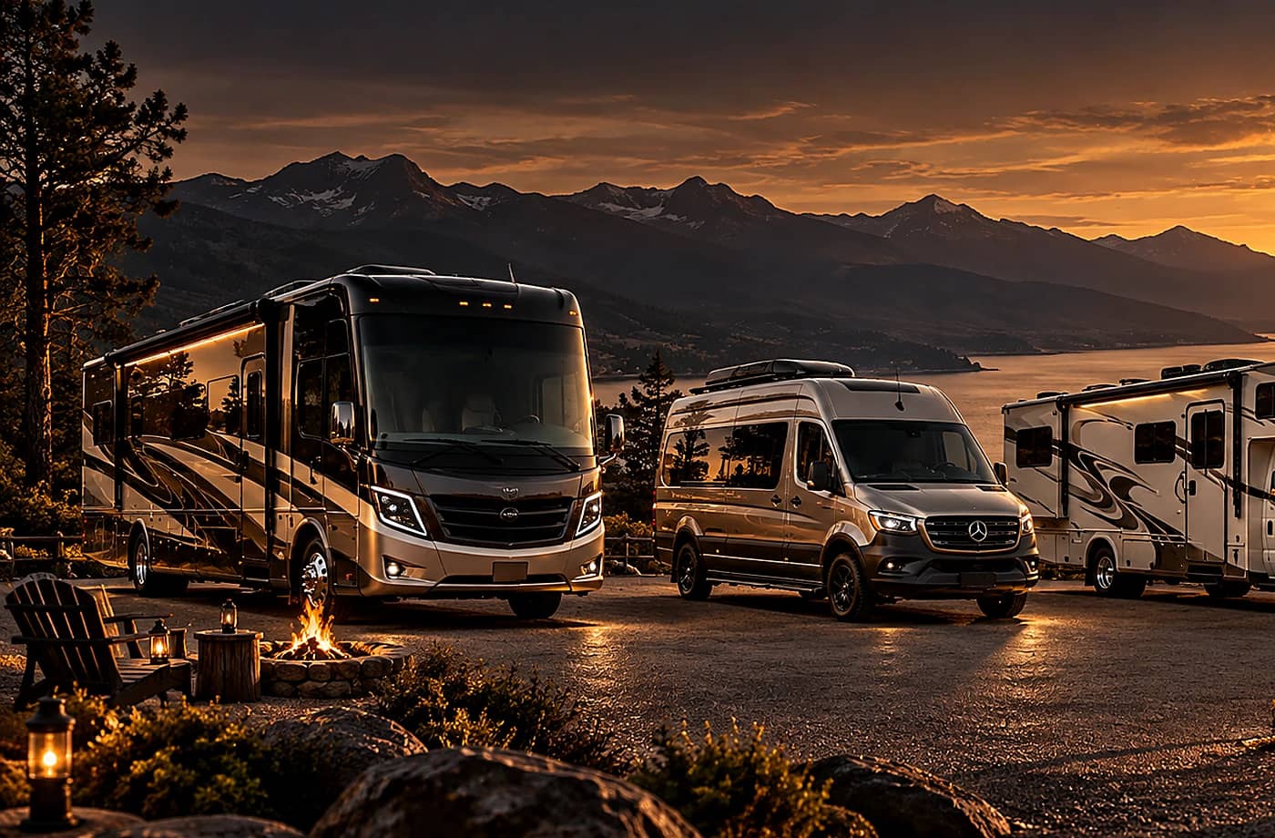 Motorhome and towable RV scene supporting Pop-Up Campers for Sale near Davis, CA FAQ