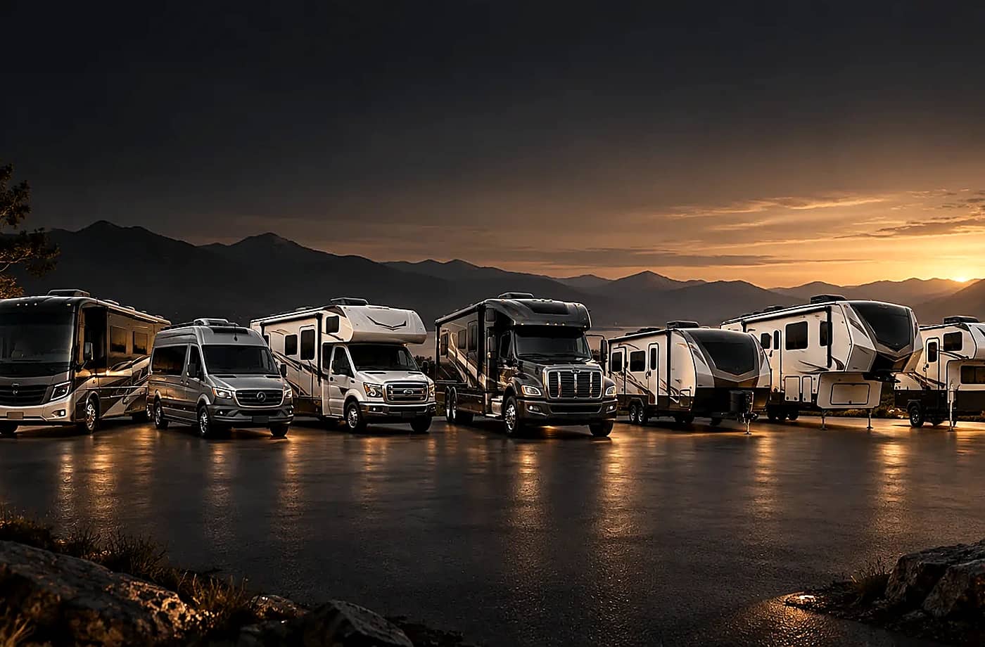 Motorhome and towable RV scene supporting Class C Motorhomes for Sale in Davis, CA FAQ