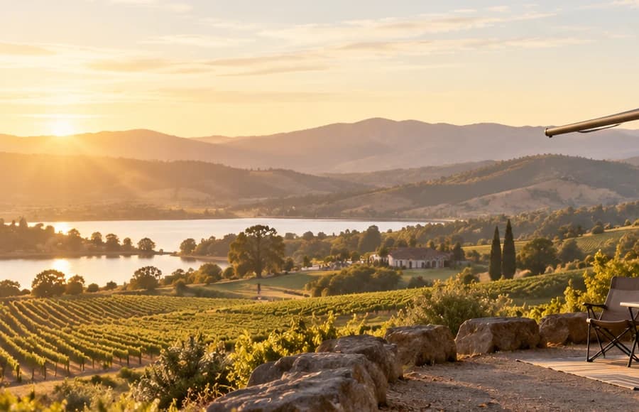 Illustration of vineyards and hills; not a verified city photograph