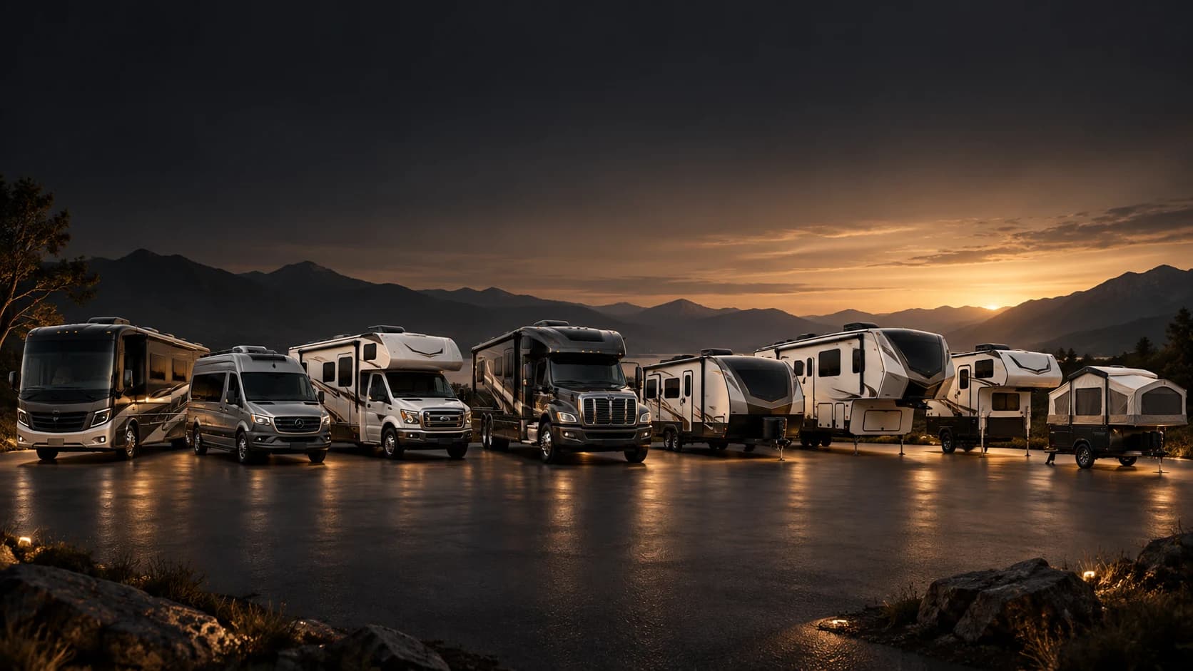 Illustration of several motorhome and towable RV formats