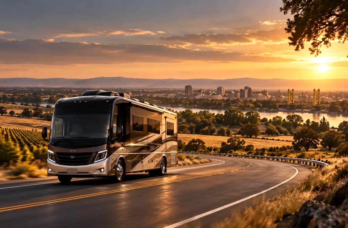 RV travel scene in Northern California supporting RV Sales, Rentals & Service in Davis, CA