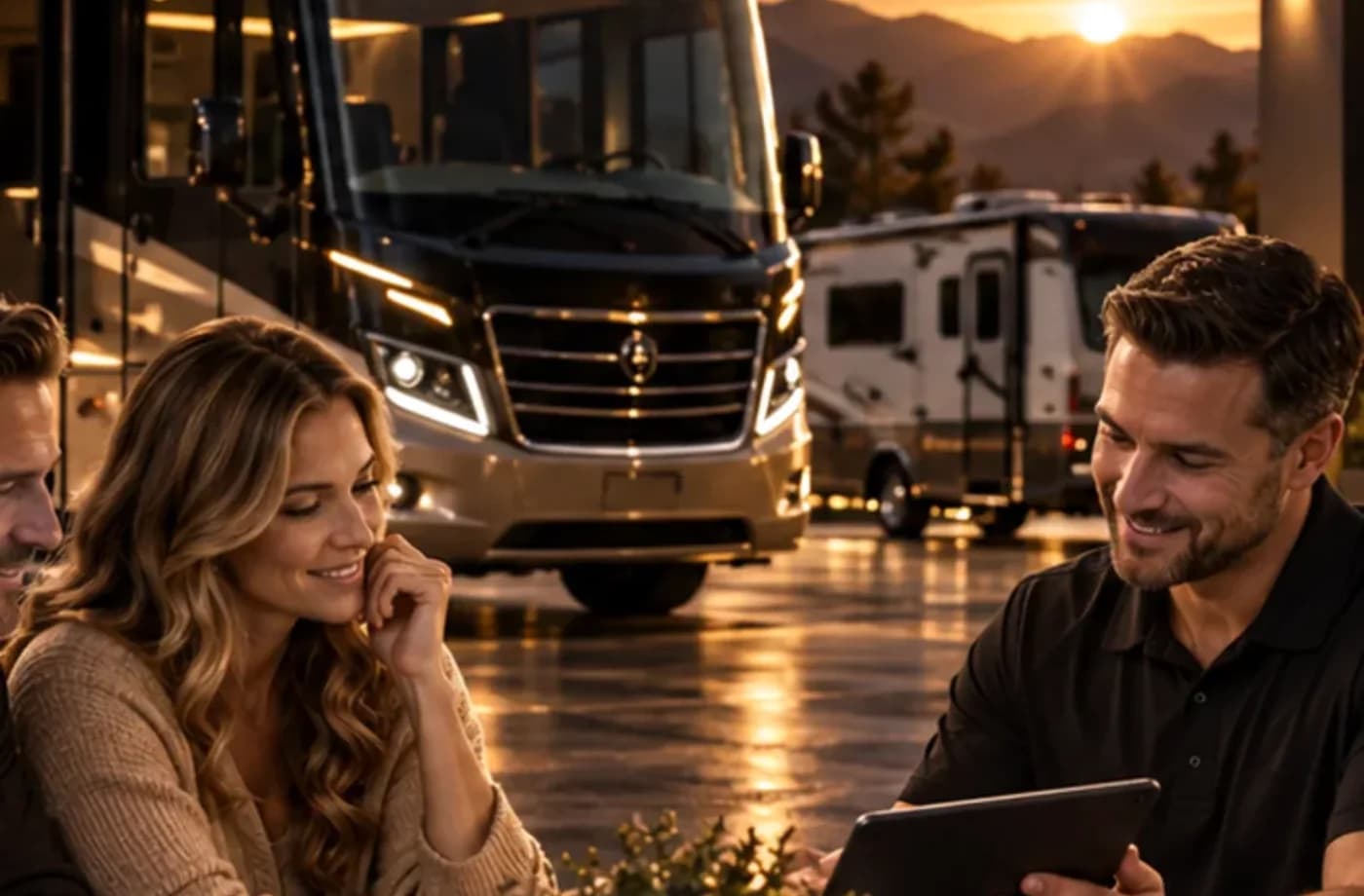 RV purchase, financing or trade planning scene supporting Sell Your RV to Davis RV Sales