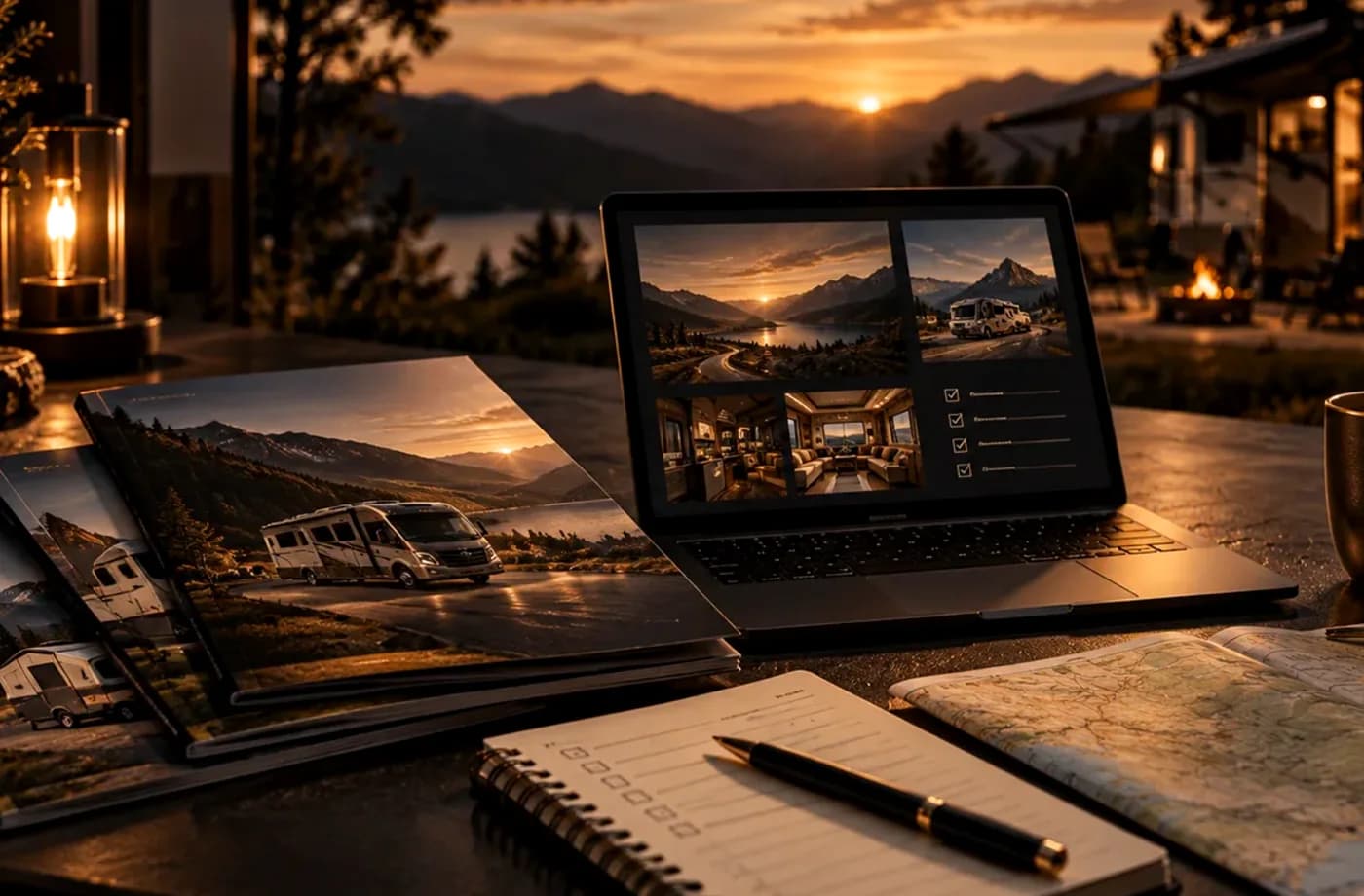 RV research and trip-planning scene supporting How RV Trade-In Value Is Determined