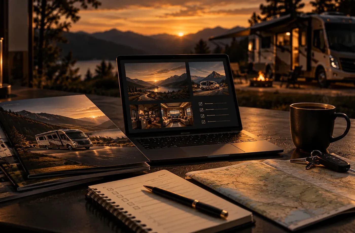 RV research and trip-planning scene supporting Should You Sell or Trade In Your RV?
