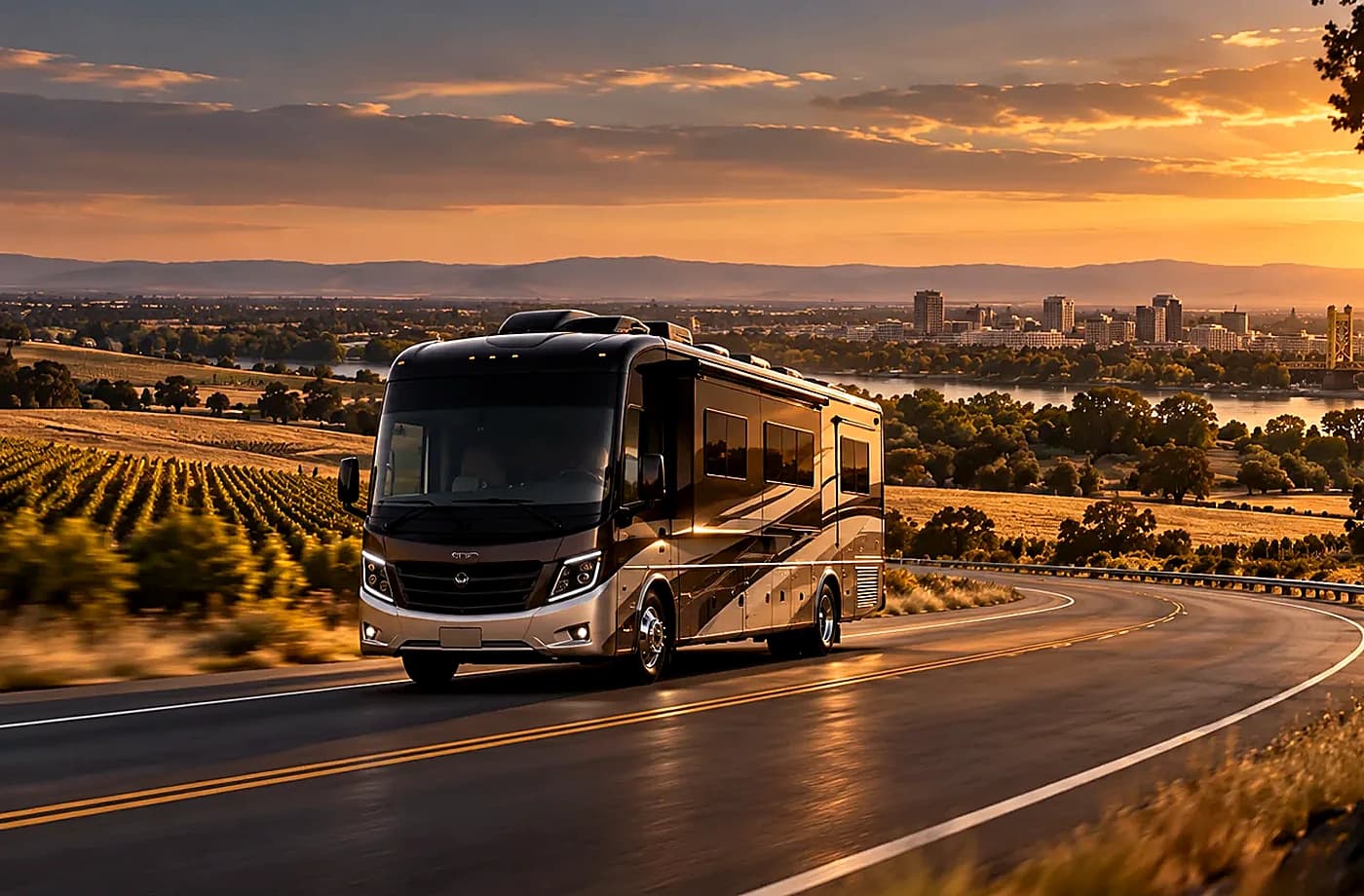 RV rental and road-trip scene supporting Travel Trailer Rentals near Davis, CA