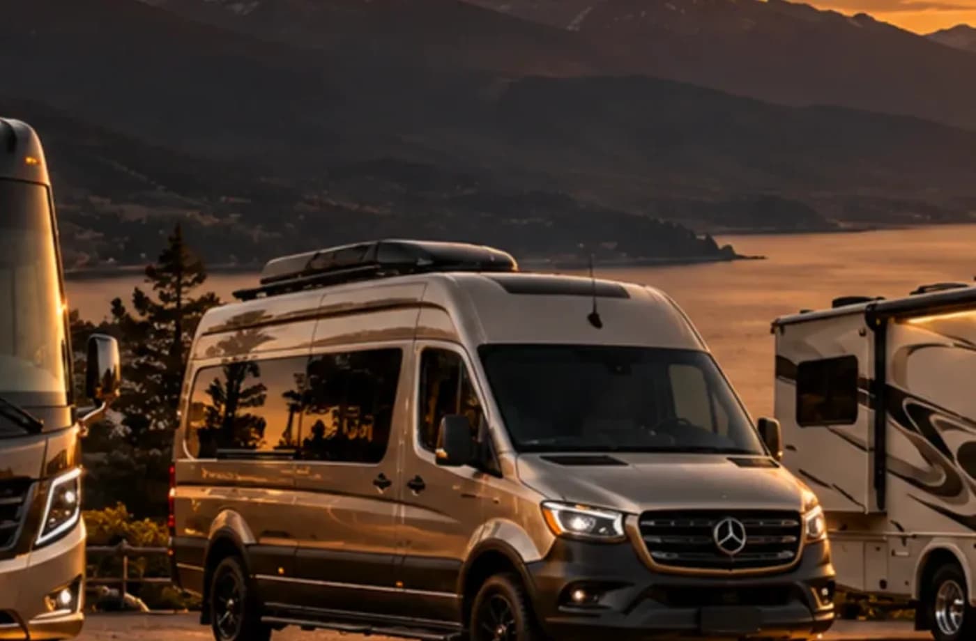 RV rental and road-trip scene supporting Luxury RV Rentals in Davis, CA