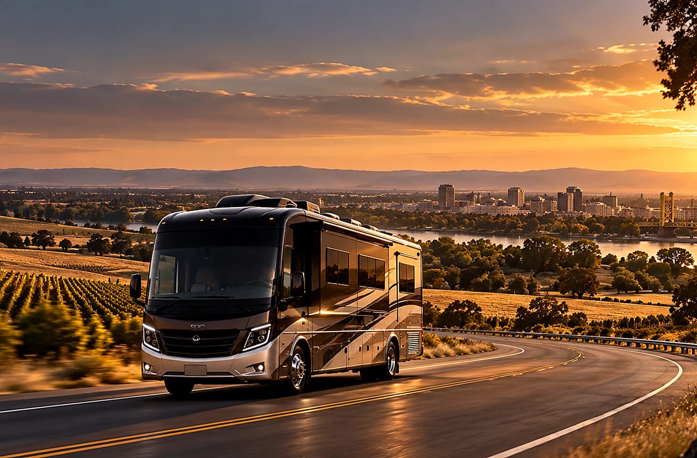 Motorhome and towable RV scene supporting RVs for Sale near Winters, CA