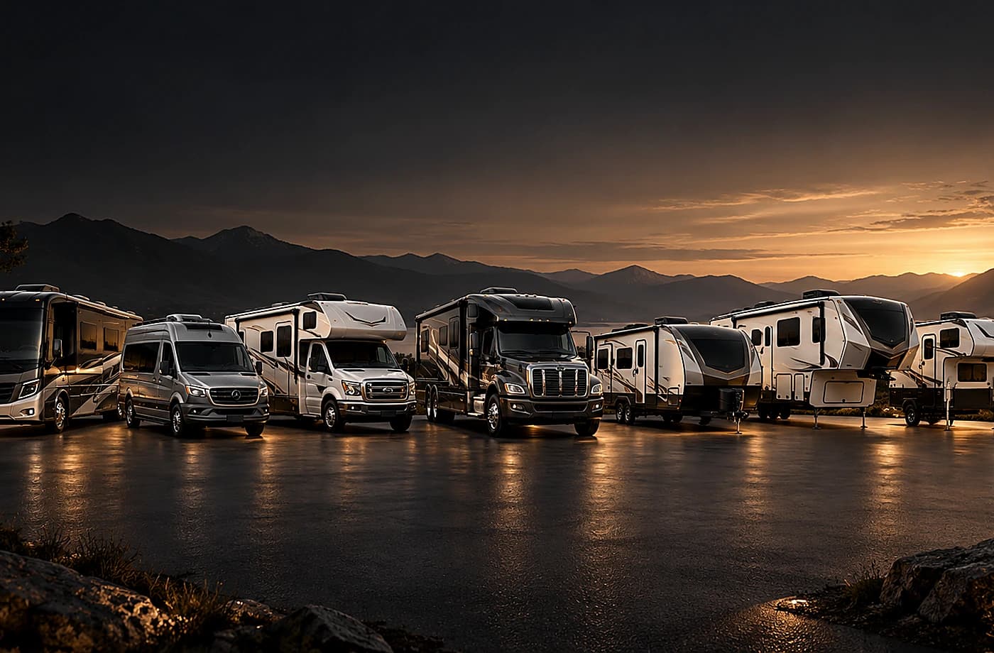 Motorhome and towable RV scene supporting Motorhomes for Sale in Davis, California