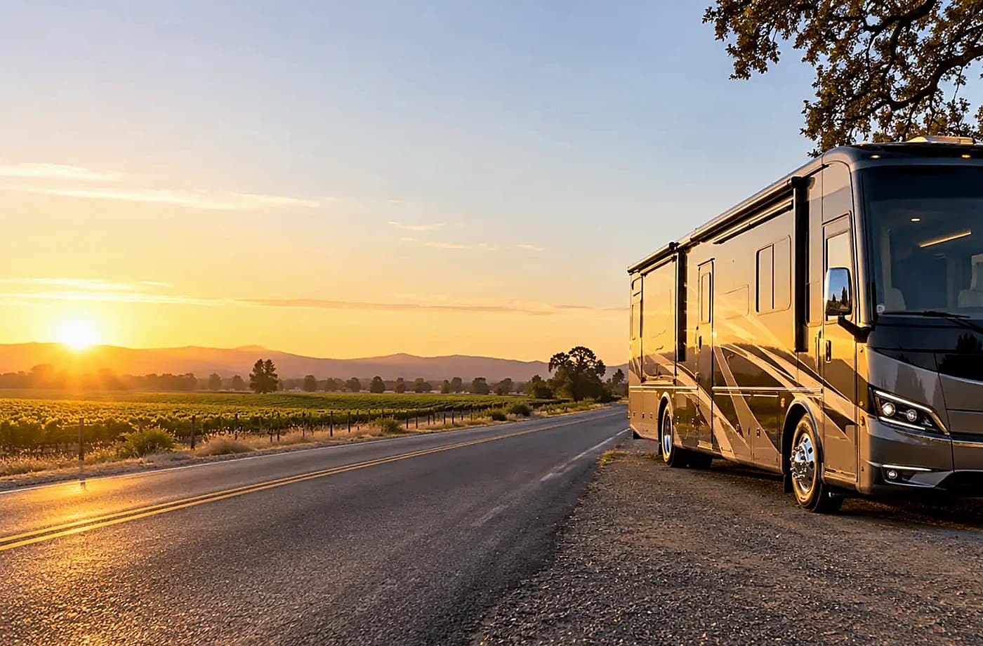 Motorhome and towable RV scene supporting RVs for Sale near Wilton, CA