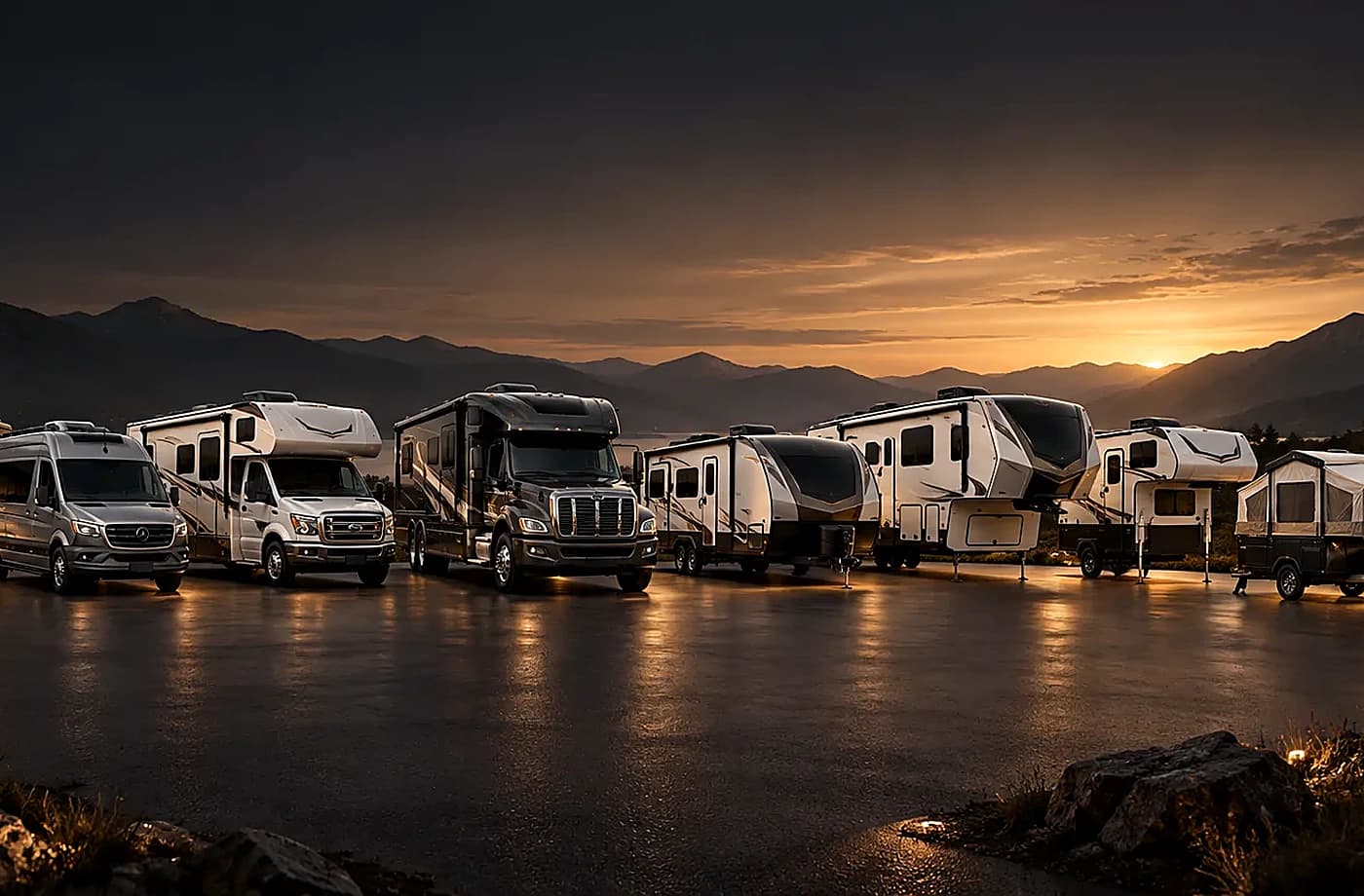 Motorhome and towable RV scene supporting Class C Motorhomes for Sale in Davis, CA