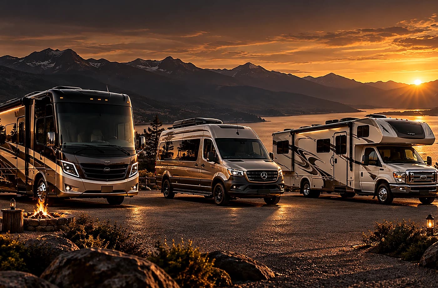 Motorhome and towable RV scene supporting RVs for Sale near Carmichael, CA