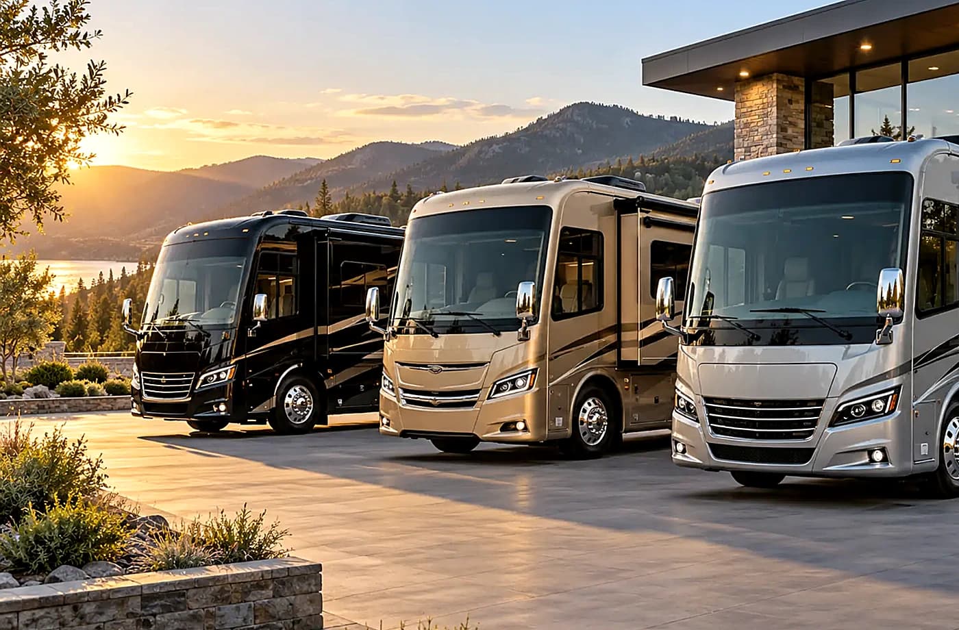 Motorhome and towable RV scene supporting Truck Campers for Sale near Davis, CA
