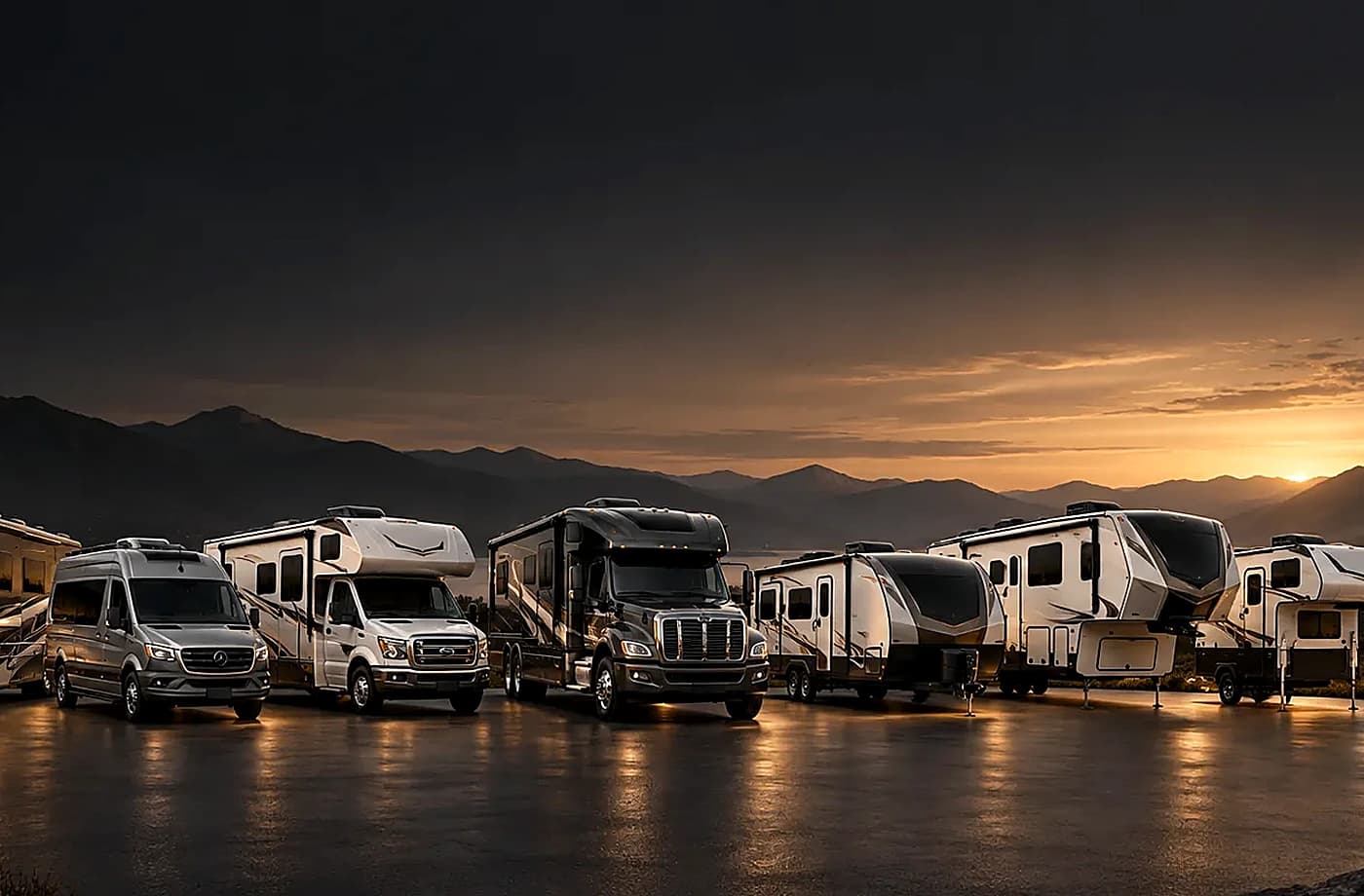 Motorhome and towable RV scene supporting Travel Trailers for Sale in Davis, CA