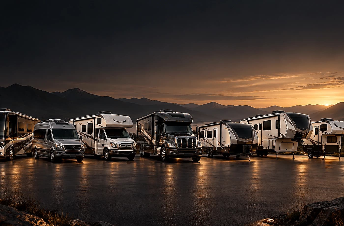 Motorhome and towable RV scene supporting Fifth Wheels for Sale in Davis, CA