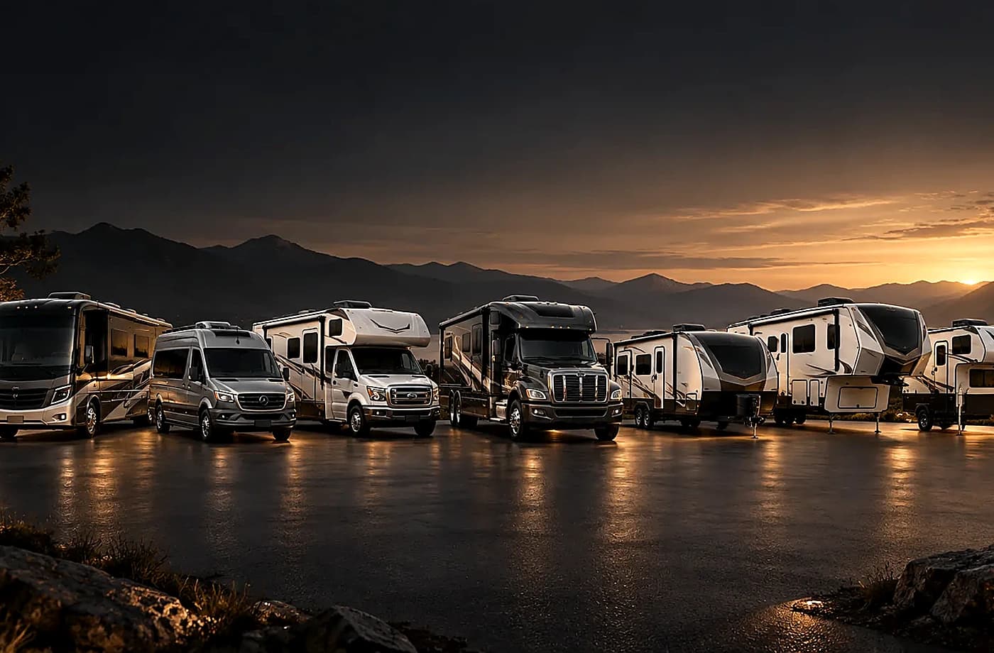 Motorhome and towable RV scene supporting Teardrop Trailers for Sale in Davis, CA