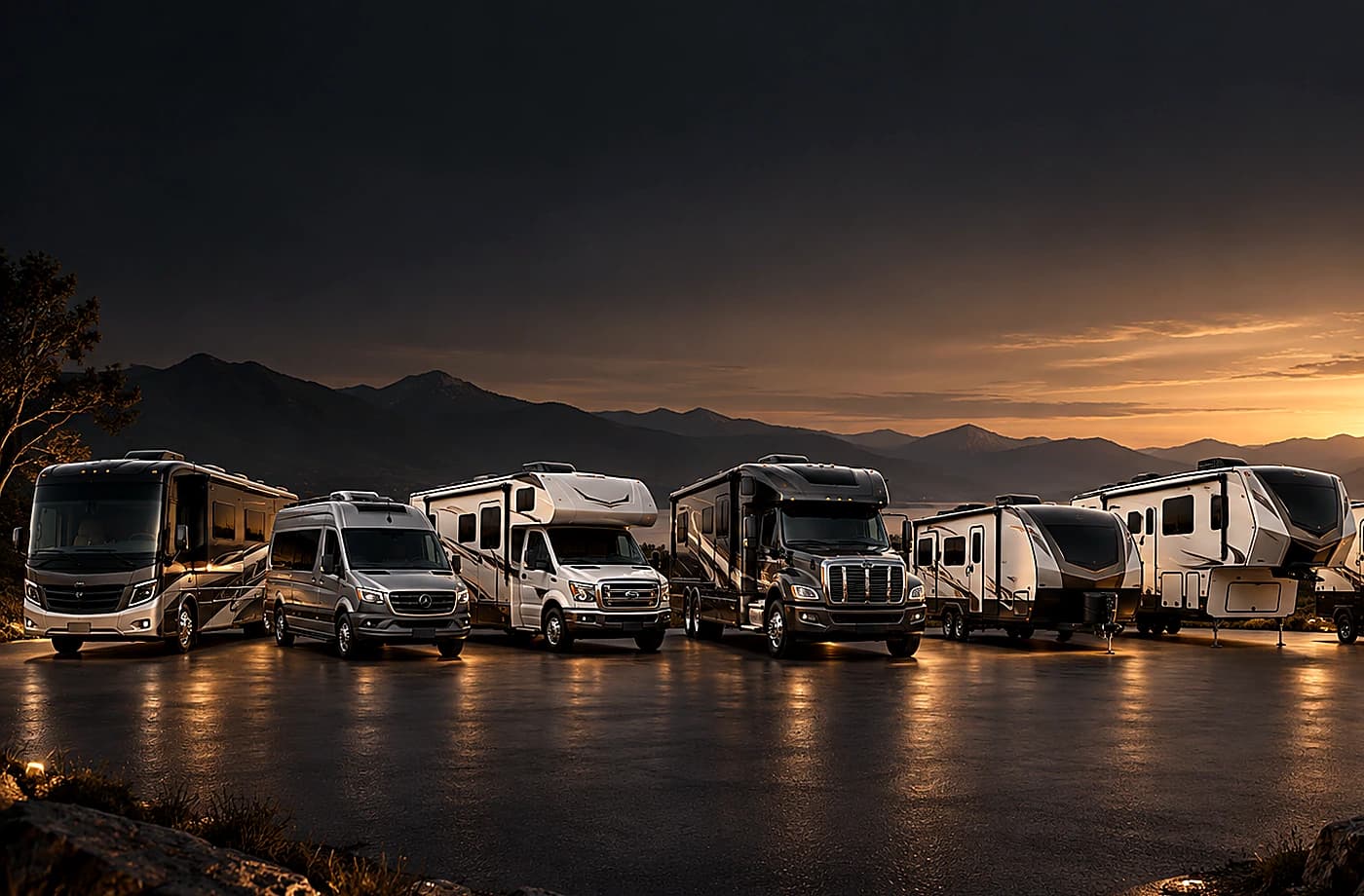 Motorhome and towable RV scene supporting Diesel Class C RVs for Sale in Davis, CA