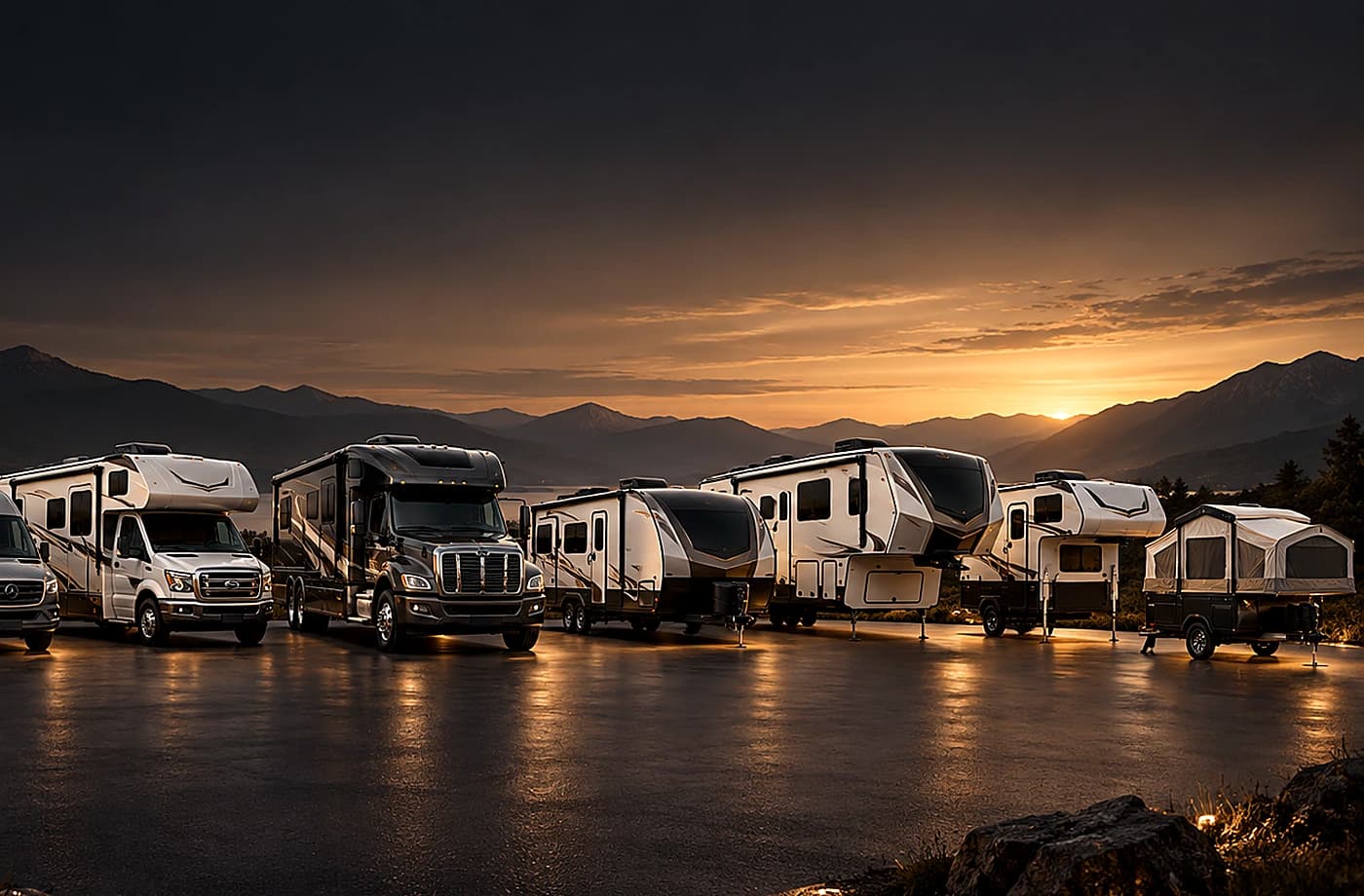 Motorhome and towable RV scene supporting RVs for Sale in Davis, CA