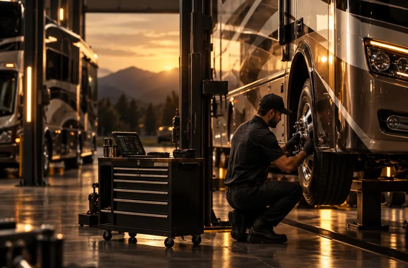 RV service and maintenance scene supporting RV Service Center in Davis, California