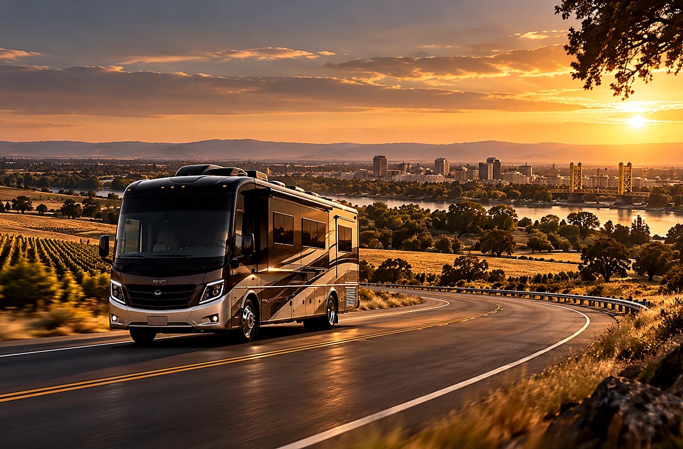 RV rental and road-trip scene supporting RV Rentals near Orangevale, CA