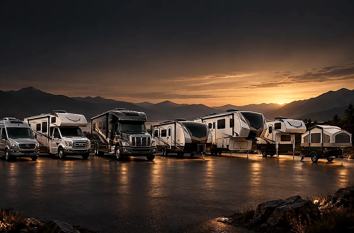 Motorhome and towable RV scene supporting RVs for Sale near Manteca, CA