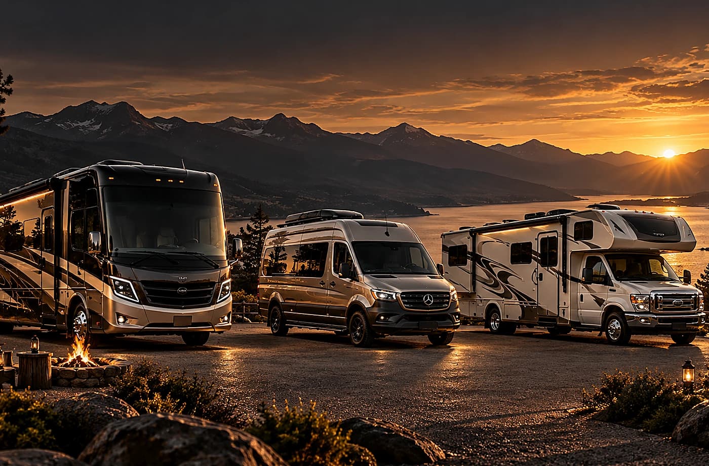 Motorhome and towable RV scene supporting RVs for Sale near Antelope, CA