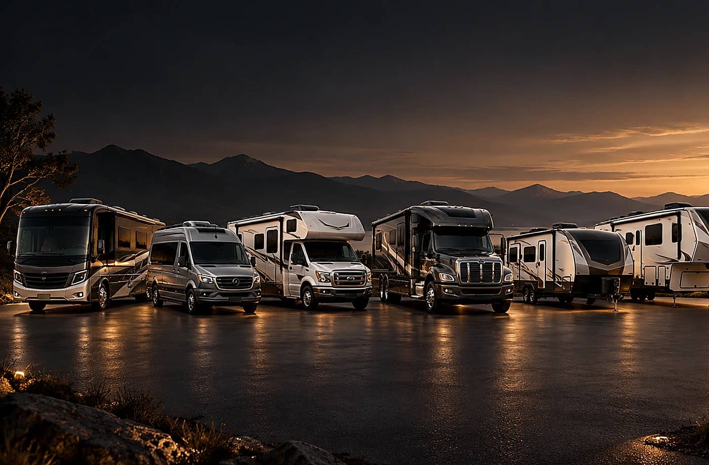Motorhome and towable RV scene supporting Find the right RV for your travel style