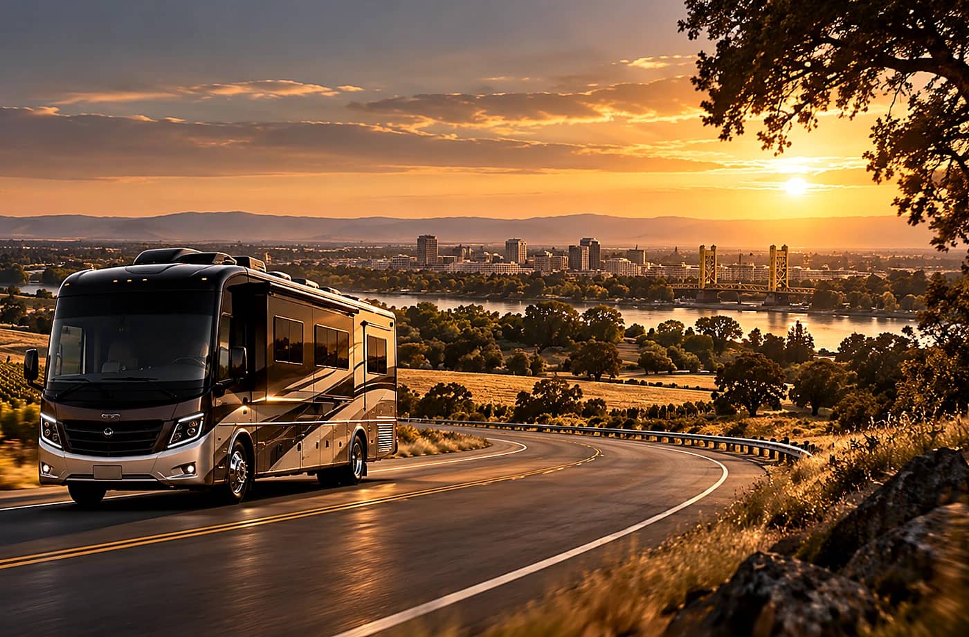 Motorhome and towable RV scene supporting What to compare in a camper van