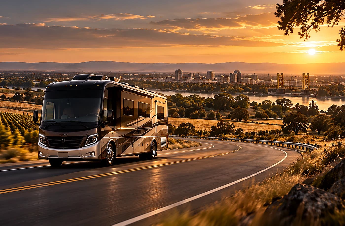 Motorhome and towable RV scene supporting RVs for Sale near Rosemont, CA