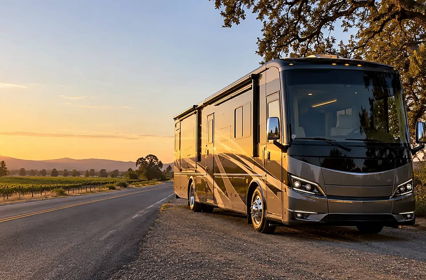 Motorhome and towable RV scene supporting RVs for Sale near Vallejo, CA