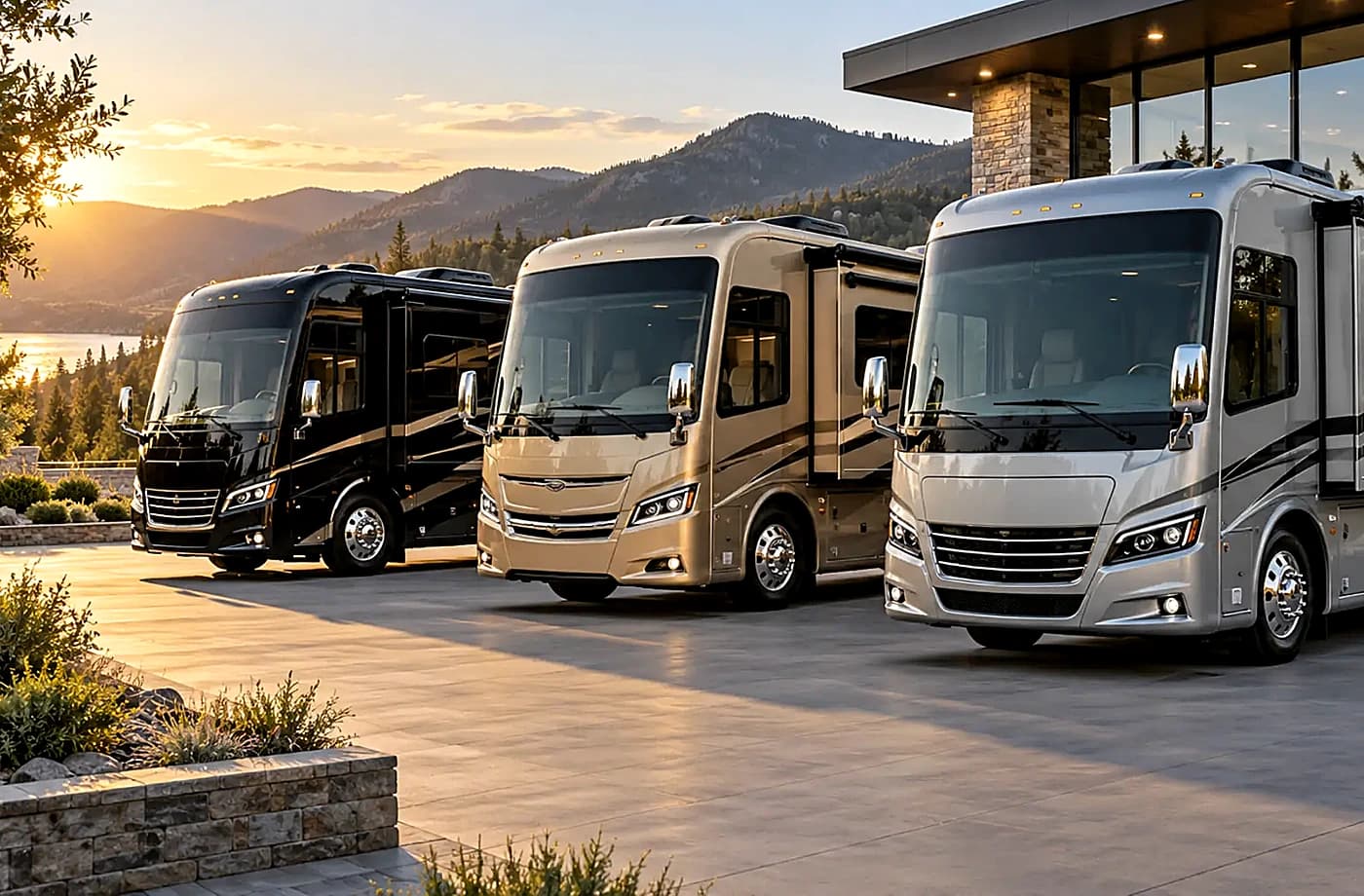 Motorhome and towable RV scene supporting RVs for Sale near Orangevale, CA